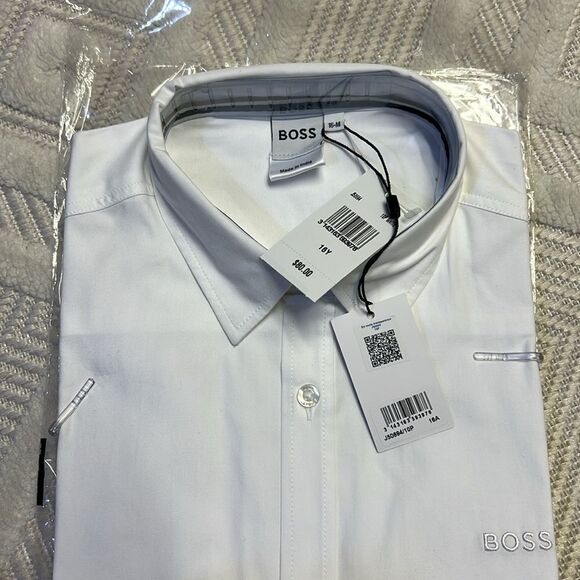 BOSS - Cotton Oxford Embroidered Logo Regular Fit Dress Shirt - Picture 3 of 5